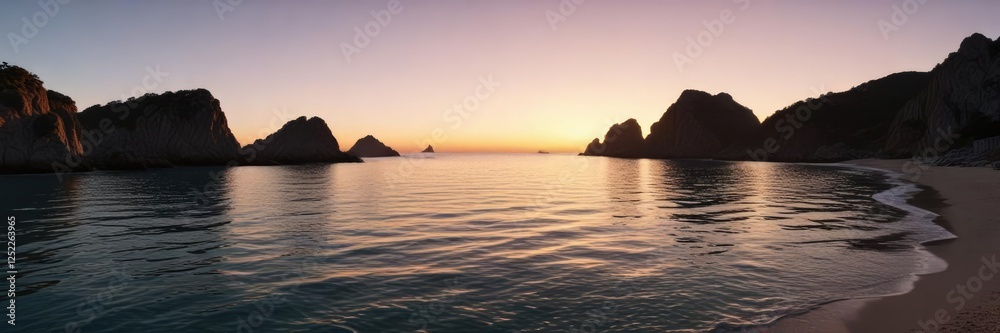 Dawn breaks over the sea at Cala de la Roca Grossa, sunrise, sea Dawn breaks over the sea at Cala de la Roca Grossa, sunrise, sea
