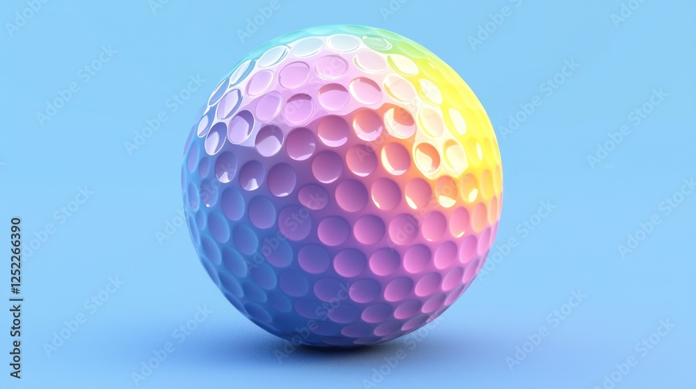 Colorful golf ball with a gradient design on a blue background, highlighting texture and light Colorful golf ball with a gradient design on a blue background, highlighting texture and light