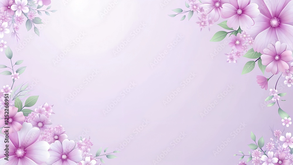 Fototapeta premium Pastel Floral Arrangement on Light Blue Background Delicate Blooms and Greenery Frame a Blank Space for Text or Design 