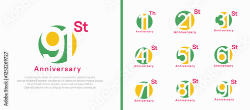 anniversary logotype set. vector design green and yellow color circle can be use for celebration moment