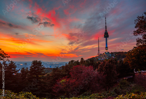 night cityscape at namsan mountain seoul kore...  photo