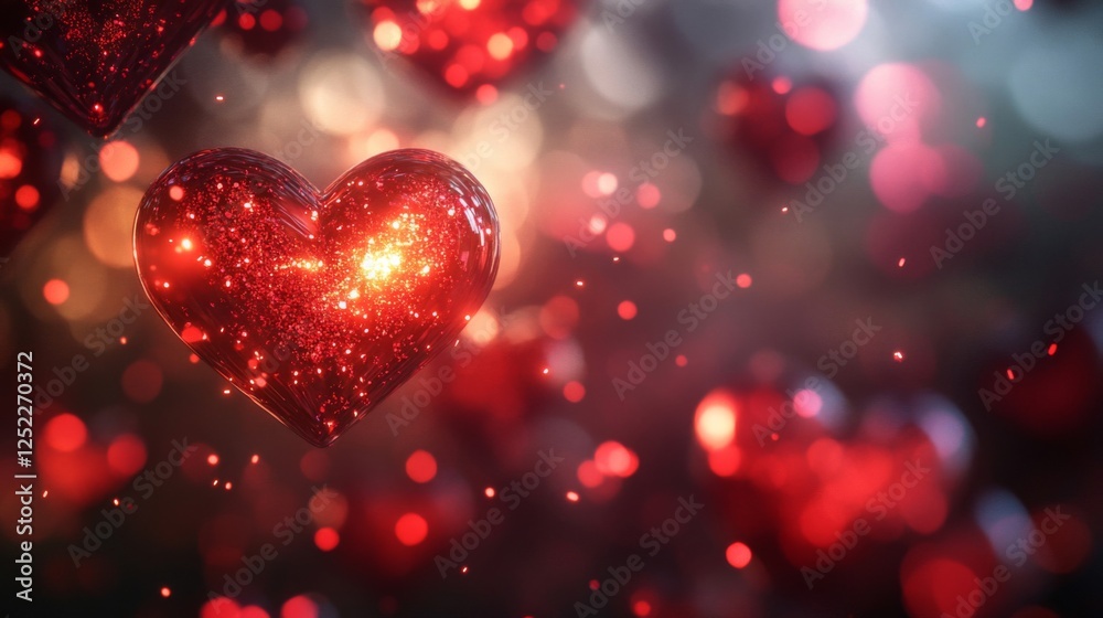 Shining Red Hearts with Bokeh Effect for Valentine's Day Background in Dark Theme Shining Red Hearts with Bokeh Effect for Valentine's Day Background in Dark Theme