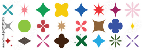 Brutalist abstract geometric shapes and grids. Brutal contemporary figure star oval spiral flower and other primitive elements. Swiss design aesthetic. Bauhaus memphis design.  Y2K retro badges. 