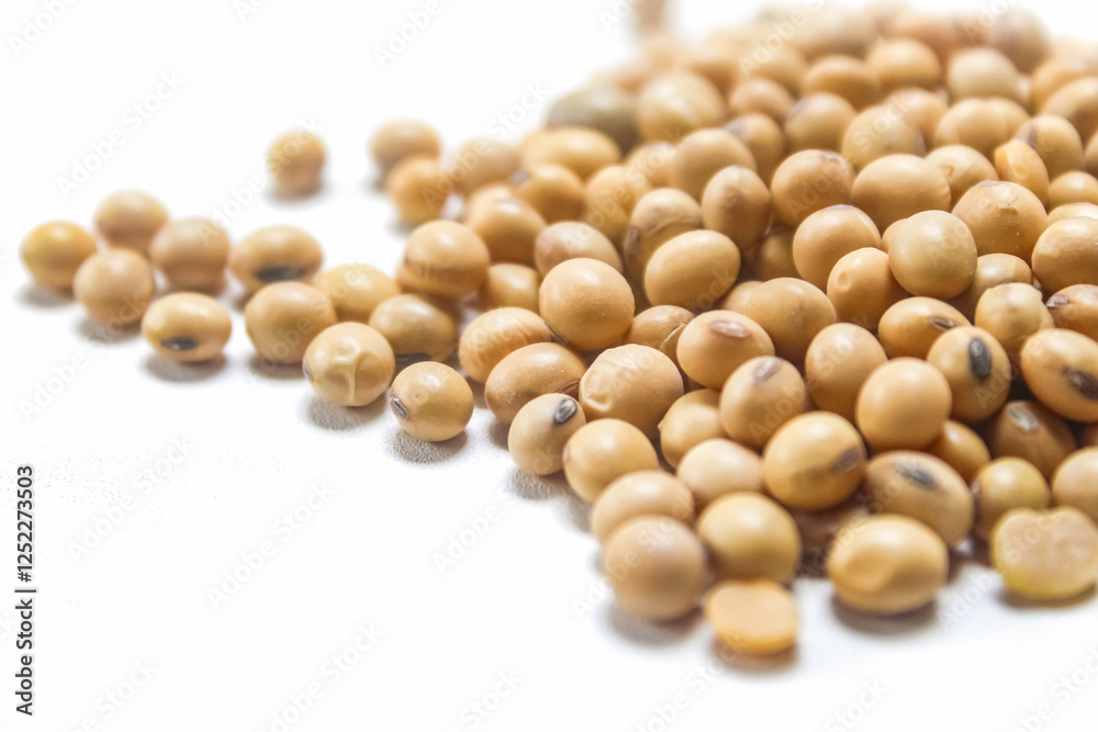 closeup of pile of soybeans isolated on white background closeup of pile of soybeans isolated on white background