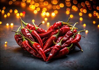 Crédence de cuisine  Spicy heart-shaped peppers in bokeh, darkly dramatic, a vibrant culinary image.  © ChannelPIC