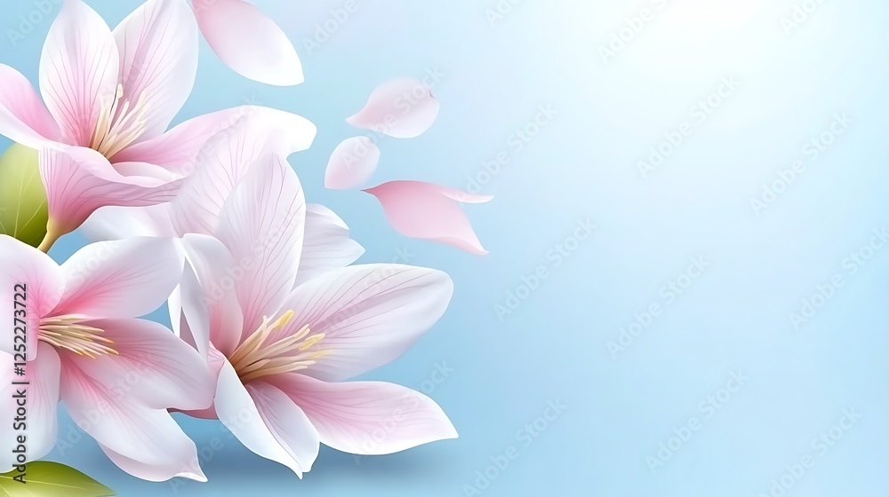 Fototapeta premium Delicate Pink Magnolia Blossoms and Falling Petals