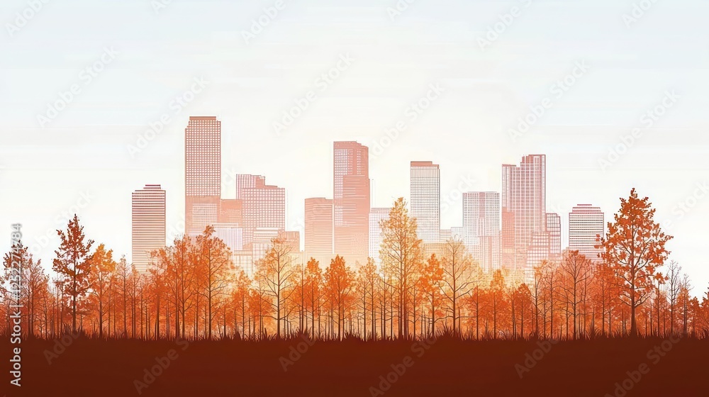 Fototapeta premium Autumn Cityscape with Orange Trees