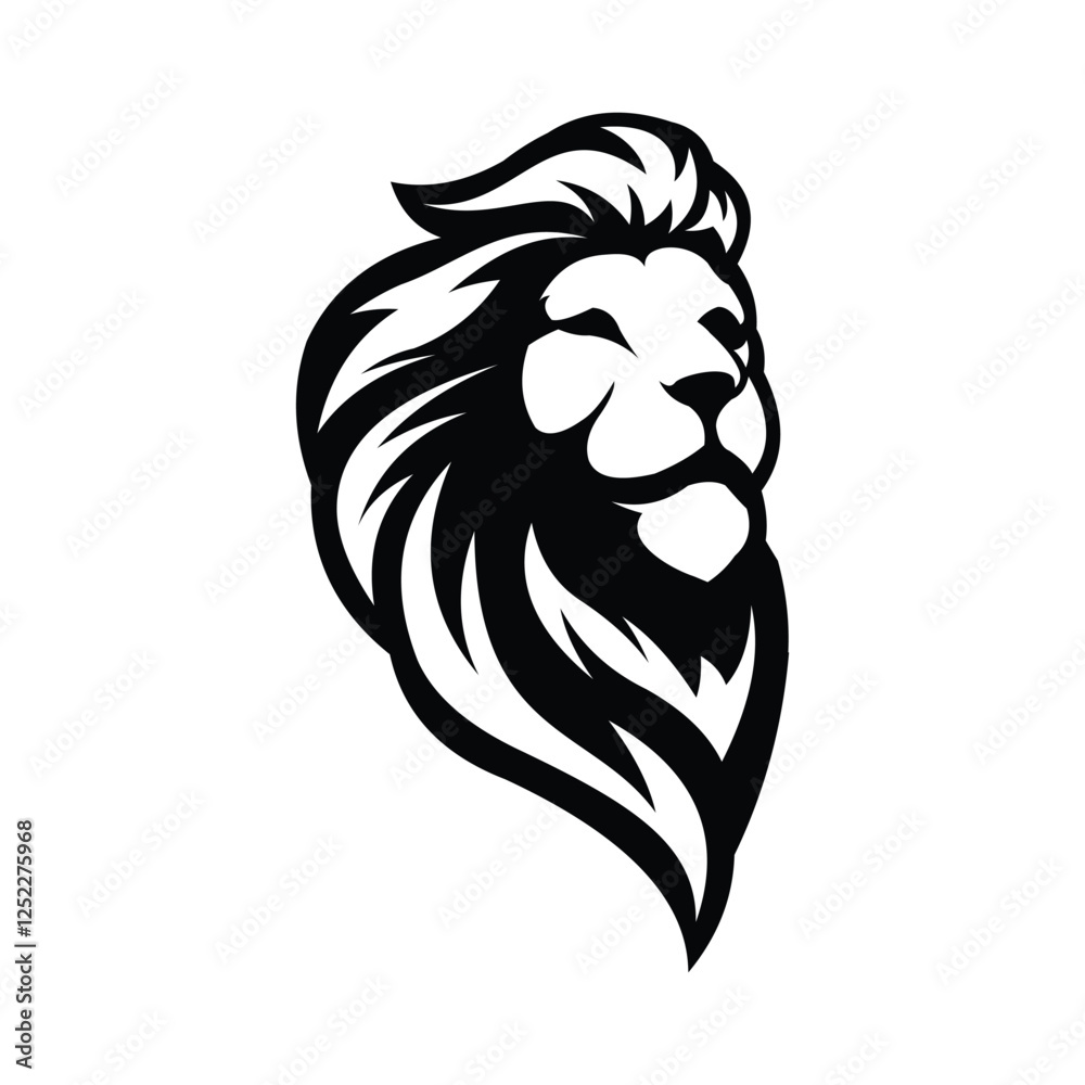 Fototapeta premium Lion head facing sideways smiling with slightly odd mane illustrator logo design