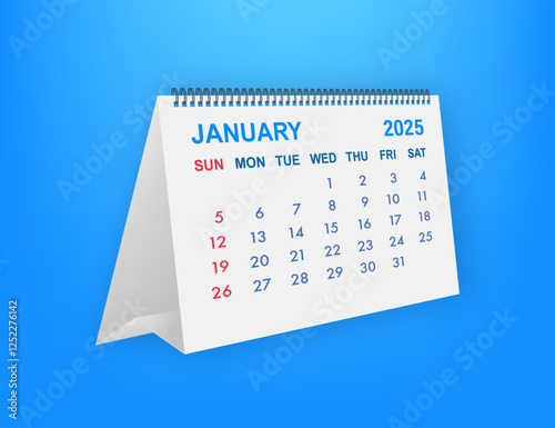 Desk calendar showing January 2025 month on blue background