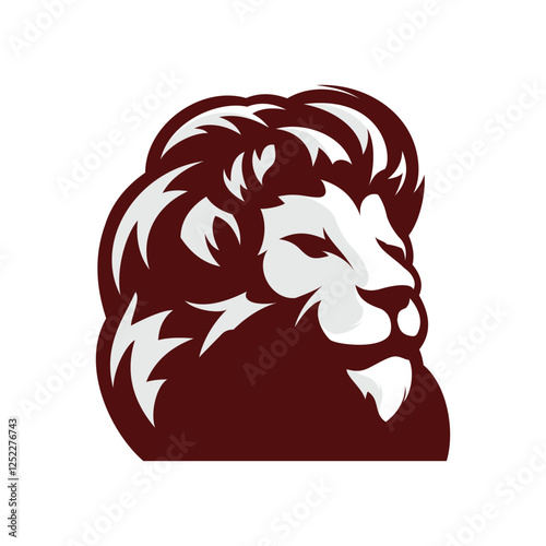 Lion head facing sideways in dark red illustrator logo design