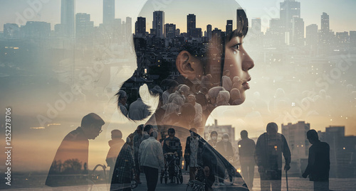 未来を見据える若者・女性の横顔・少子高齢化社会・日本