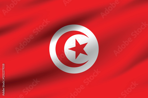 Flag of Tunisia. Tunisia flag official colors and proportion digital vector illustration. Pleated flag.