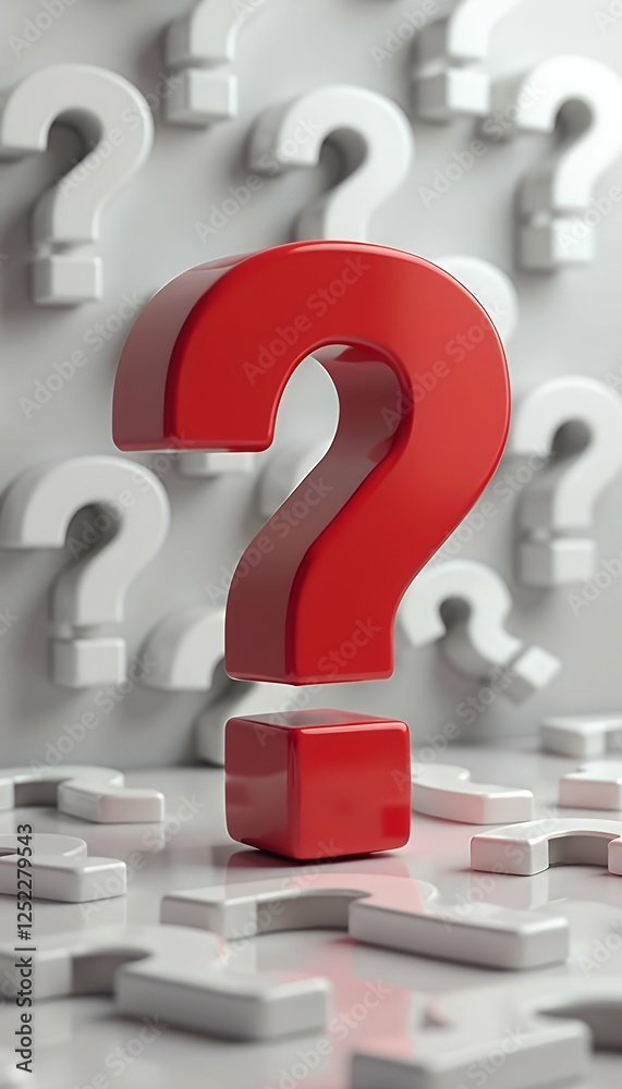 3d rendering white mark signs red question background question mark faq background answer why three-dimensional banner thinking concept finance ask business confused doubt graphic risk help infinite