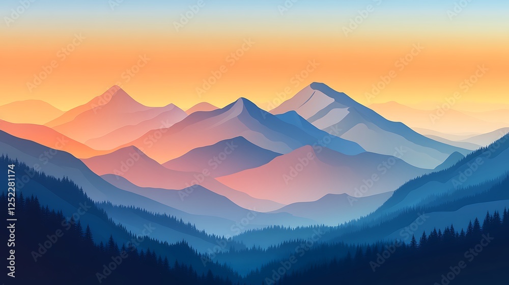 Serene Sunset Over Majestic Mountain Ranges Serene Sunset Over Majestic Mountain Ranges