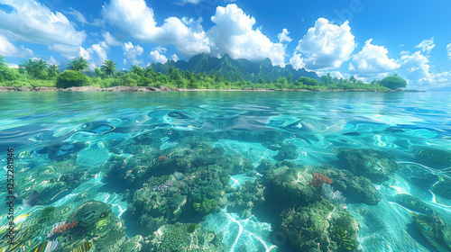 Wallpaper Mural serene ocean background with clear blue water, vibrant coral reefs, and lush greenery. scene evokes tranquility and natural beauty Torontodigital.ca