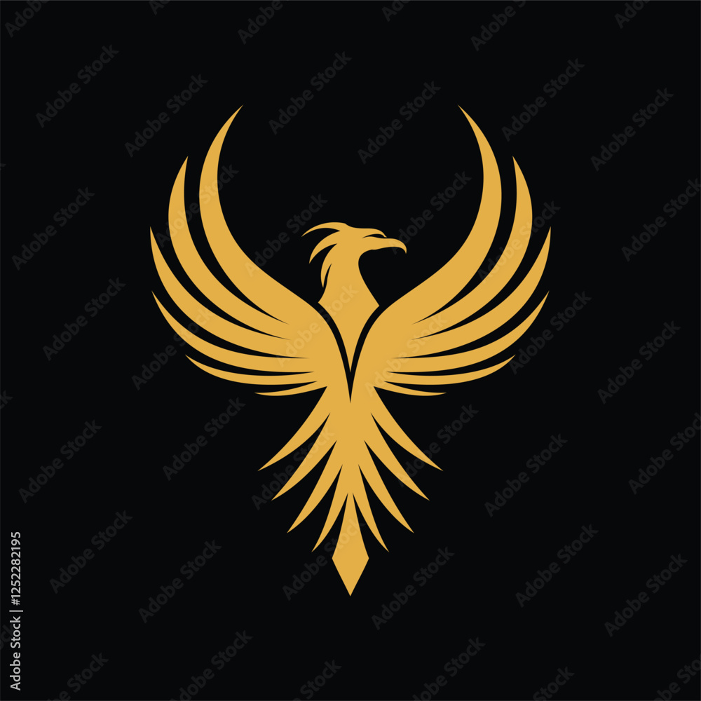 Fototapeta premium Abstract eagle flapping its wings in gold 3 illustration logo design