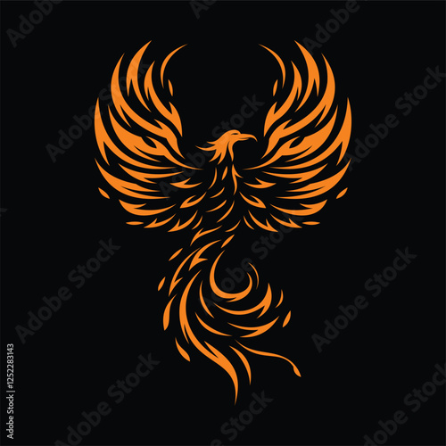 Phoenix bird flapping its wings orange 3 illustration logo design