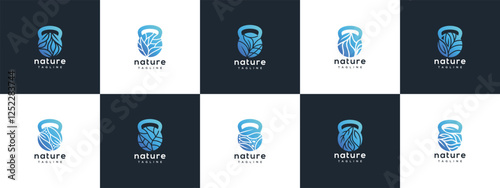 collection of fitness nutrition logo designs. Fitness logo template in nature fitness center. Fitness logo symbol icon
