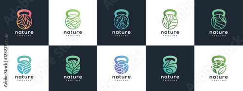 collection of fitness nutrition logo designs. Fitness logo template in nature fitness center. Fitness logo symbol icon