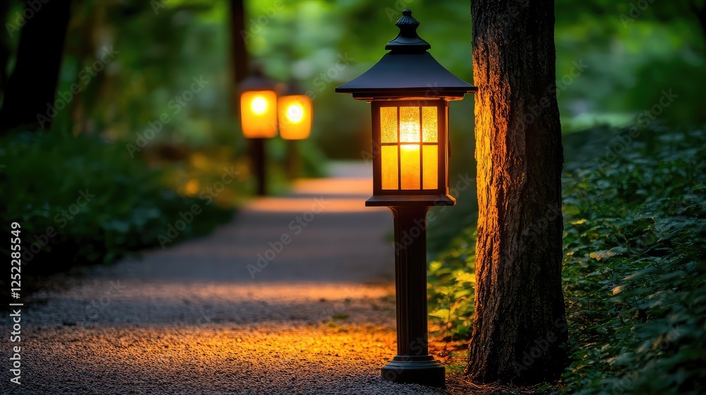 A series of lanterns lighting up a forest pathway at dusk, symbolizing guidance and adventure. A series of lanterns lighting up a forest pathway at dusk, symbolizing guidance and adventure.