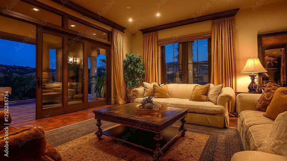 Fototapeta premium Luxury living room sunset view home decor