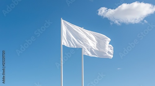 White flag waving, clear sky, peace symbol, outdoors