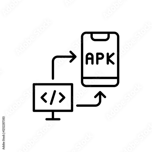 Mobile app developer outline icons, minimalist vector illustration ,simple transparent graphic element .Isolated on white background