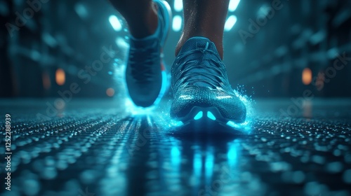 Futuristic Runner: Glowing Sneakers on a Digital Track