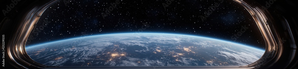 Fototapeta premium Earth view from space station window