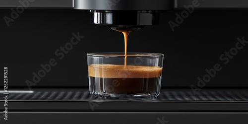 A rich espresso shot being pulled from a high-end coffee machine, dark crema forming on top, capturing the essence of a specialty coffee moment
