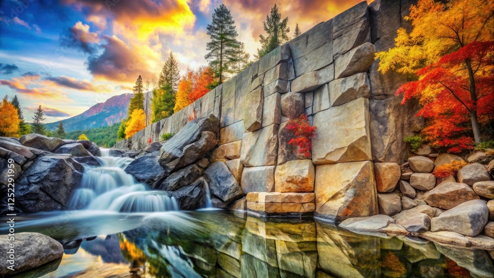 Obraz premium Stunning double exposure photography: Granite walls meet nature's beauty in abstract stone art.