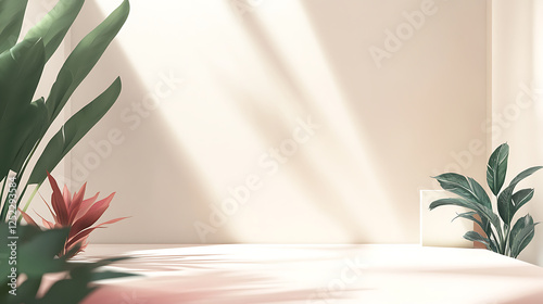 Minimalist Room Corner With Plants And Sunlight