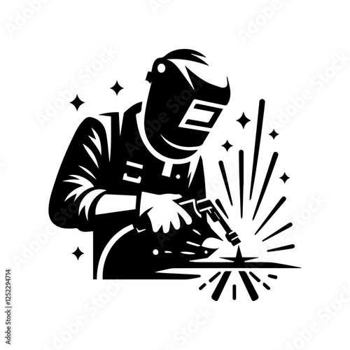 silhouette of argon welder man