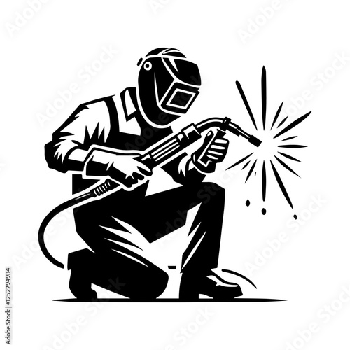 silhouette of argon welder man