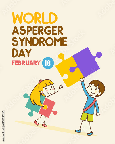 Poster World Asperger Syndrome Day, Puzzle and Childs