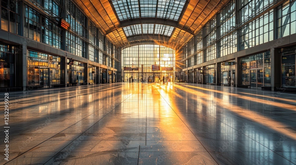 Fototapeta premium Golden Hour at the Modern Train Station