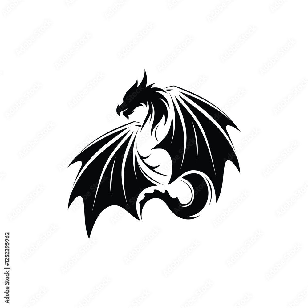 Obraz premium Dragon flapping wings upright illustration logo design 