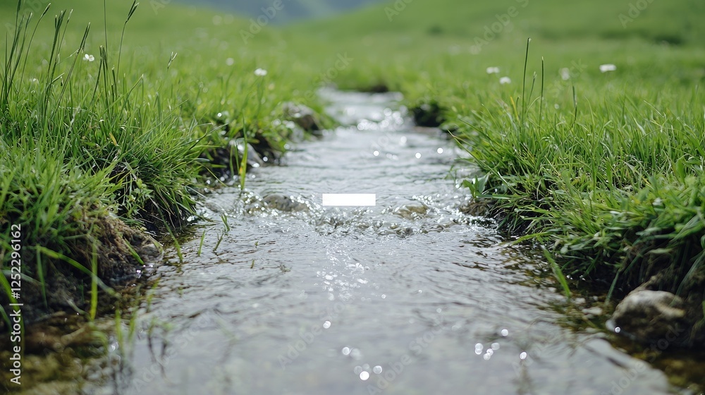 Fototapeta premium Mountain Stream Through Green Meadow (2)