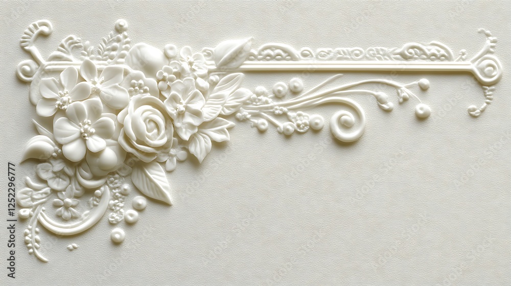 Obraz premium Elegant White Floral Embossed Design On Cream Background