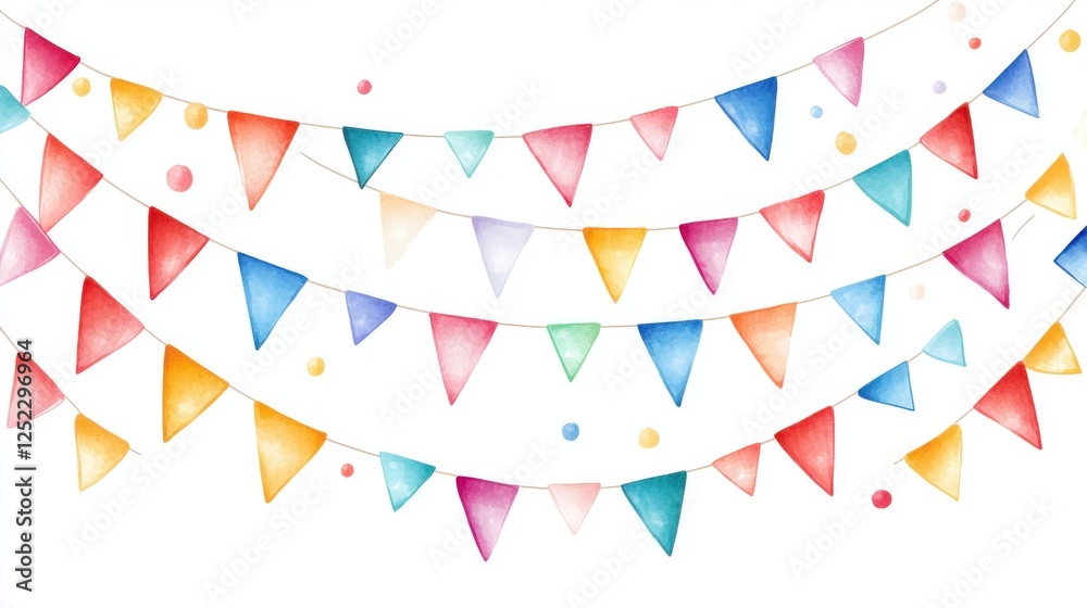 Fototapeta premium Colorful Watercolor Bunting Flags with Pastel Background for Festive Celebrations and Events Decoration