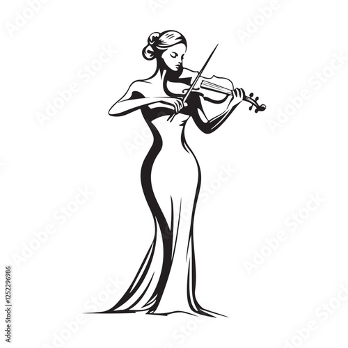Elegantly Dressed Female Musician Playing Violin, Classical Music Performance Vector image.