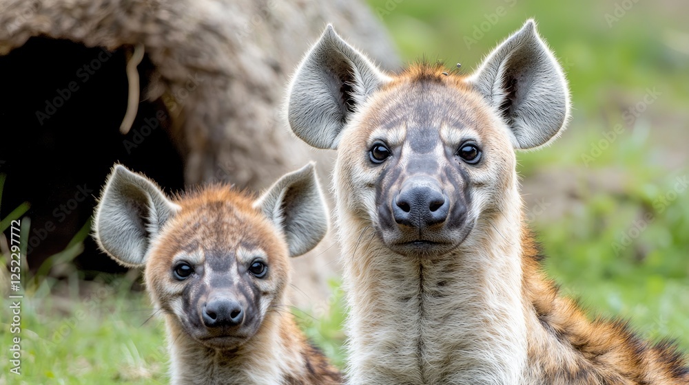 Striped Hyenas in African Savanna near Den Striped Hyenas in African Savanna near Den