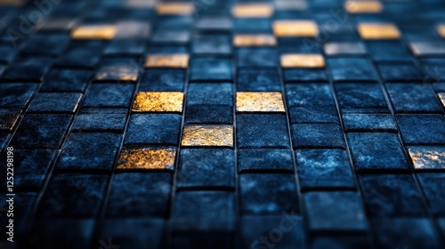 Close-Up of Luminous Glazed Tile Surface with Gold Accents