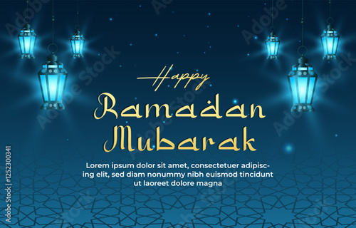 happy ramadan mubarak template banner islamic ornament with blue background design 31