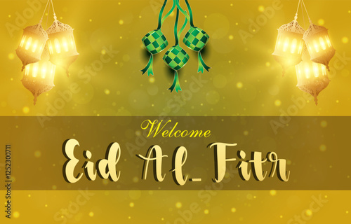 welcome eid al fitr template banner islamic ornament with yellow background design 31