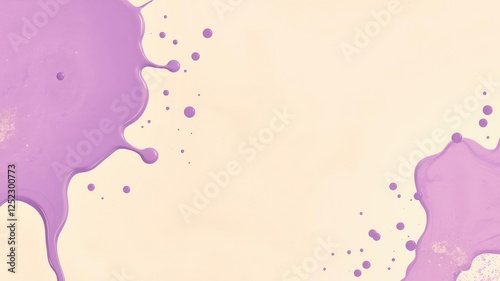 Abstract purple beige background with splatters of liquid acrylic in various shades of purple and beige, purplepainting, abstractart, artwithsplatters photo