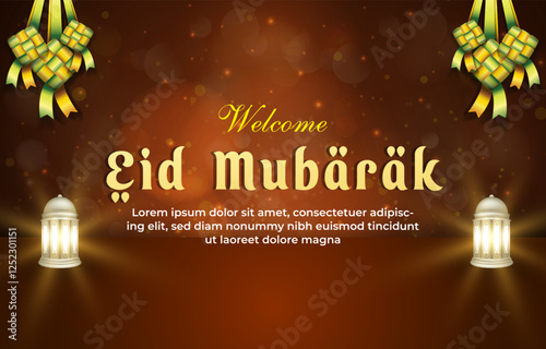 welcome eid mubarak template banner islamic ornament with red background design 33