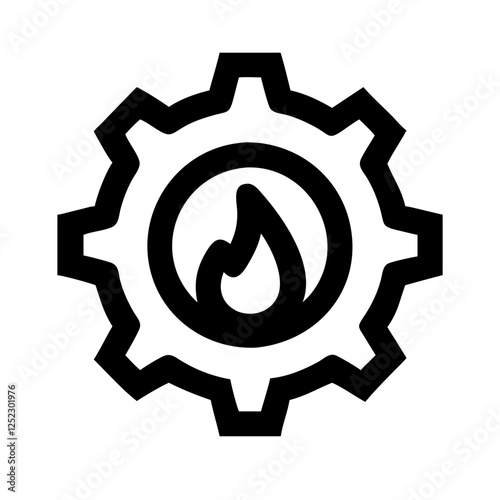  Gear with flame icon, industry, manufacturing, engineering, energy, power, technology, machinery, symbol, industrial.