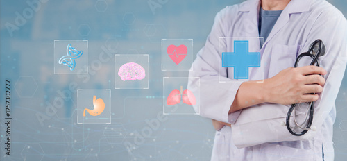 Medical AI system, doctor using futuristic healthcare analytics, smart medical technology, digital diagnosis platform, artificial intelligence in health monitoring, innovative medicine.