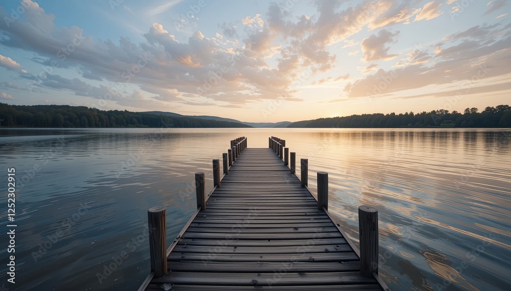 Sunset reflection over serene lake dock natural landscape gigapixel cgi view Sunset reflection over serene lake dock natural landscape gigapixel cgi view